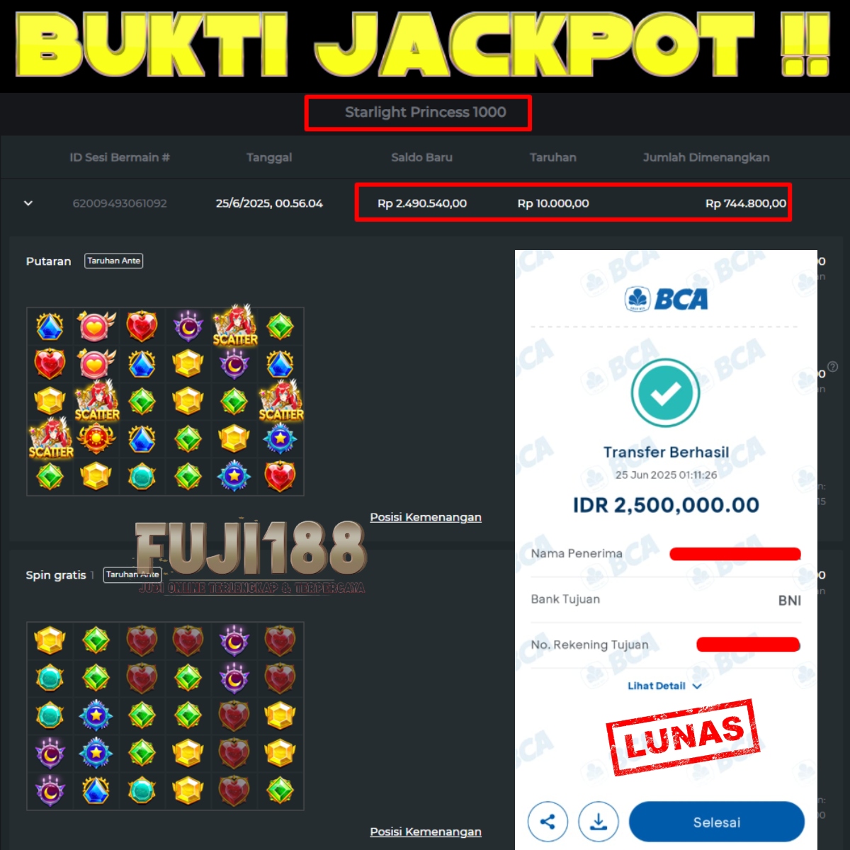Bukti Kemenangan Starlight Princess 1000 – PRAGMATIC PLAY