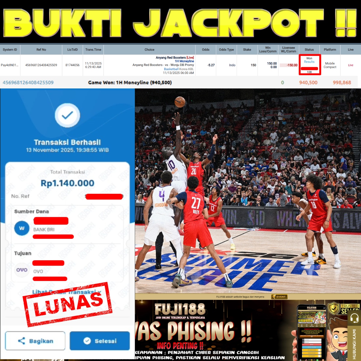 Bukti kemenangan SBO SPORT – BASKETBALL
