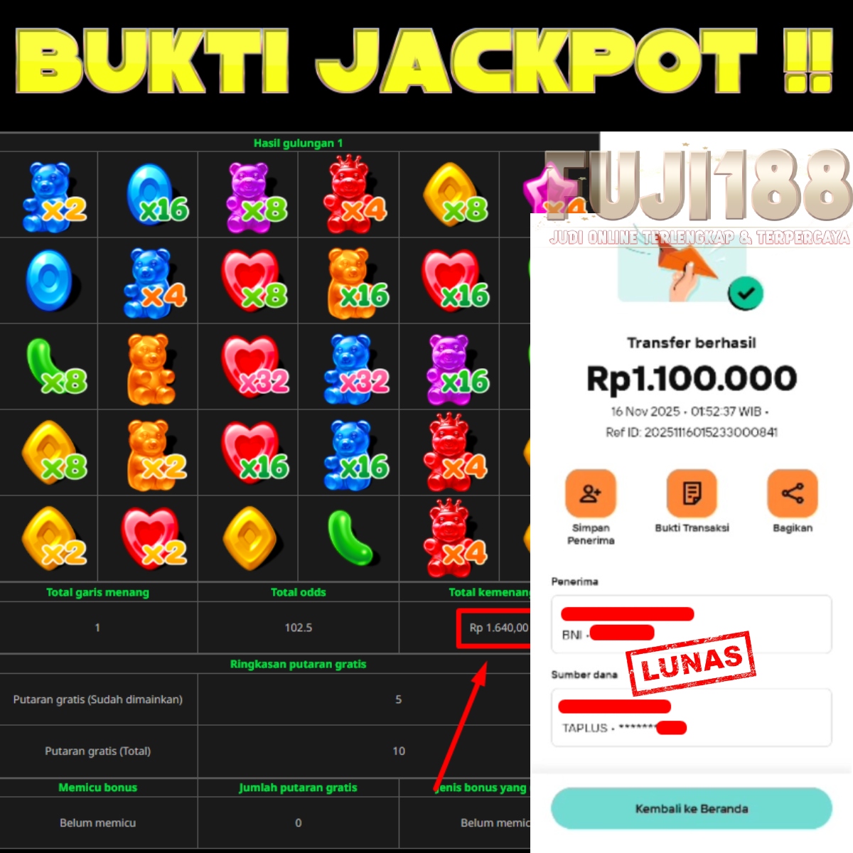 Bukti Kemenangan Sugar Mania 8000