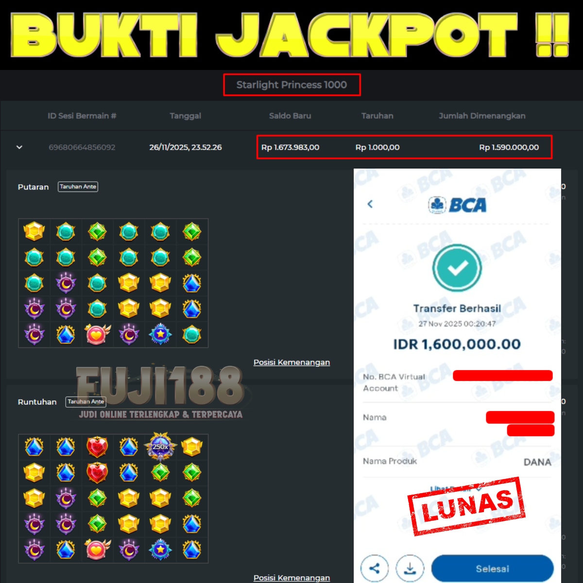 Bukti Kemenangan Starlight Princess 1000