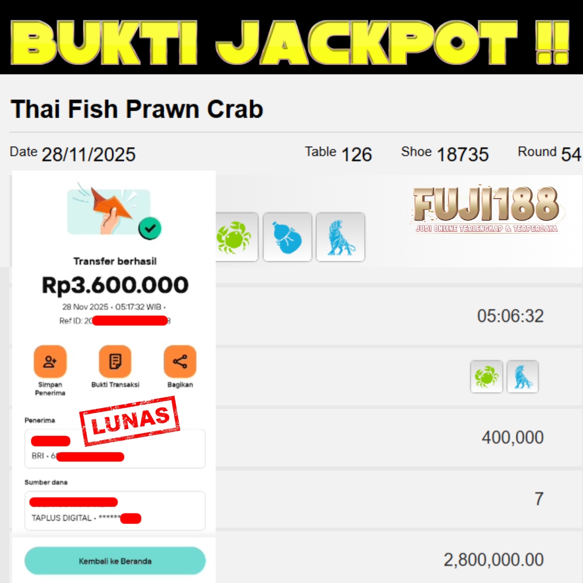 Bukti Kemenangan Thai Fish Prawn Crab
