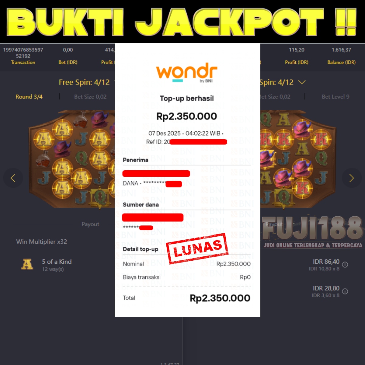 Bukti Kemenangan WILD BOUNTY SHOWDOWN – PG SOFT