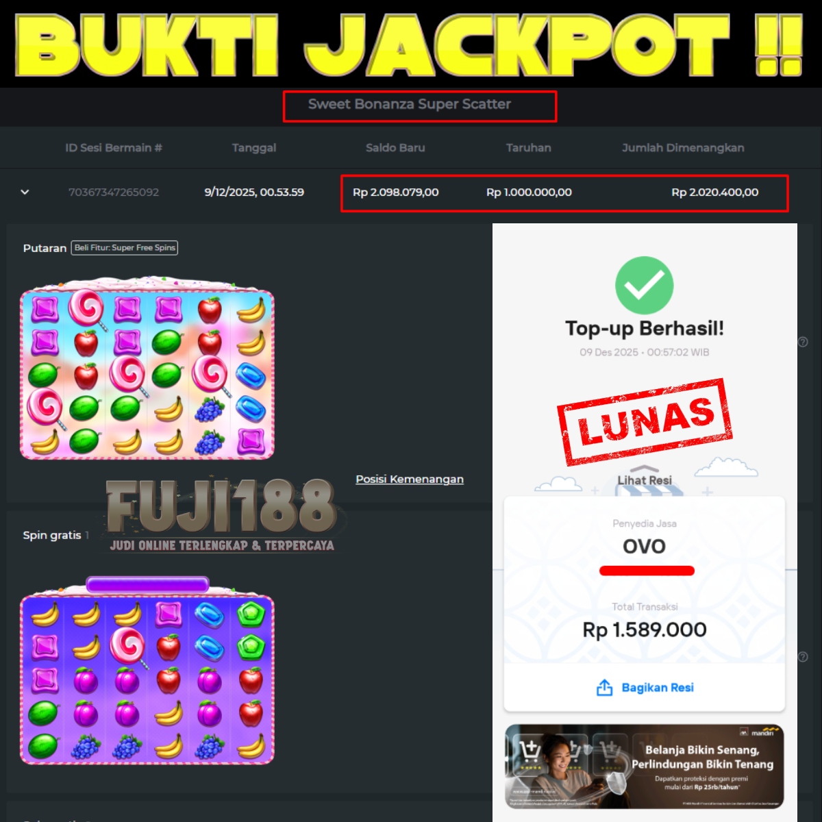 Bukti KemenanganSweet Bonanza Super Scatter – PRAGMATIC PLAY