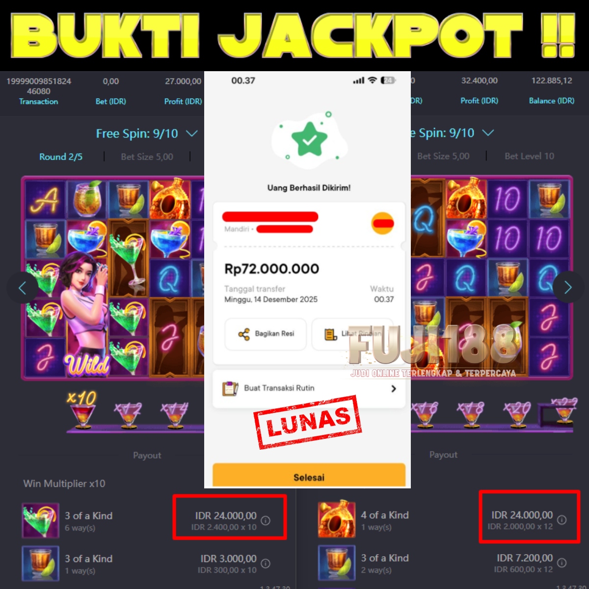 Bukti Kemenangan Cocktail Nite  – PG SOFT